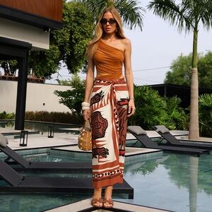 MICAS One-Shoulder Rust Brown Swim One-Piece with Wrap